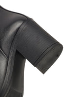 Women's Black Zippered Thick Heeled Leather Boot | Derimod