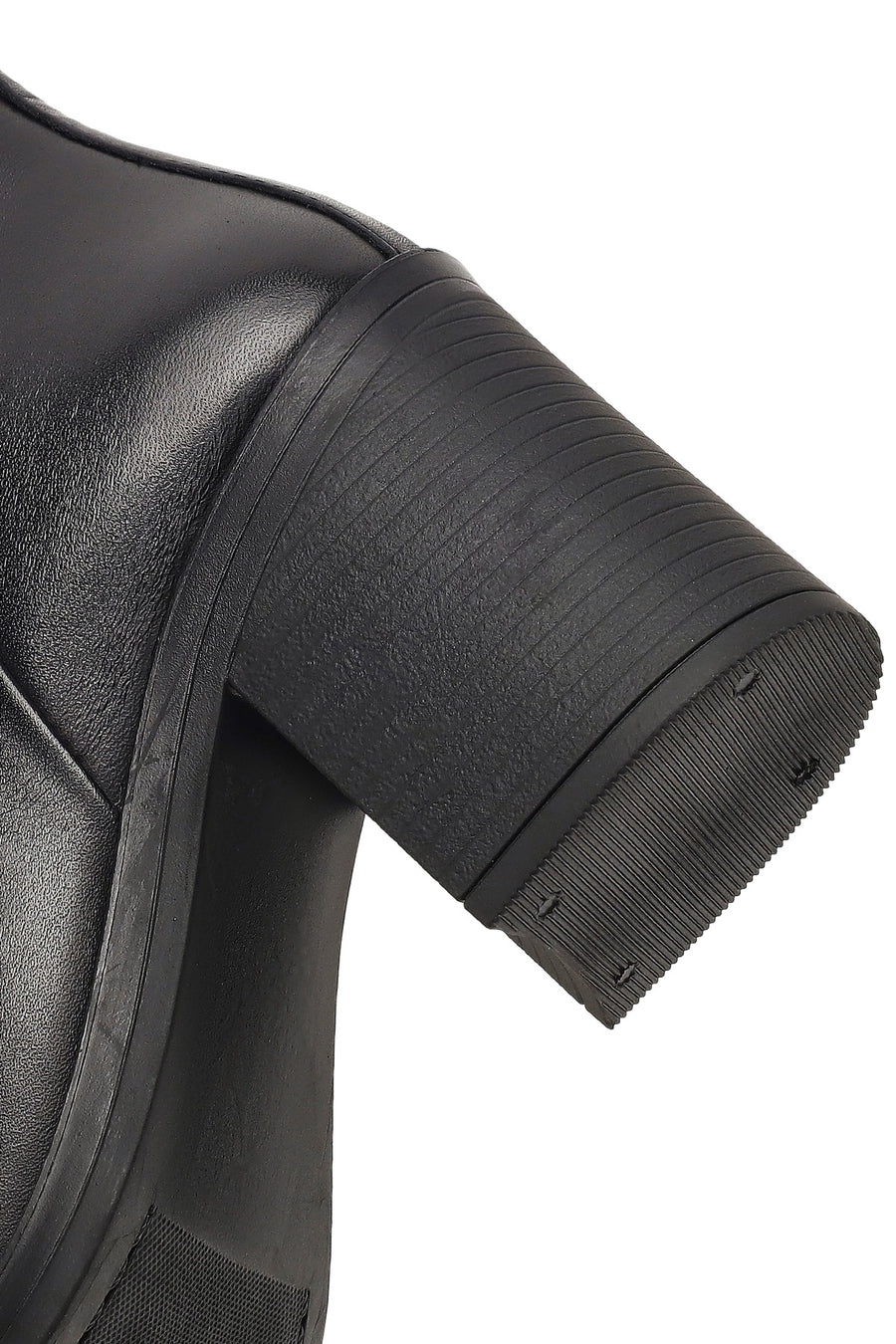 Women's Black Zippered Thick Heeled Leather Boot
