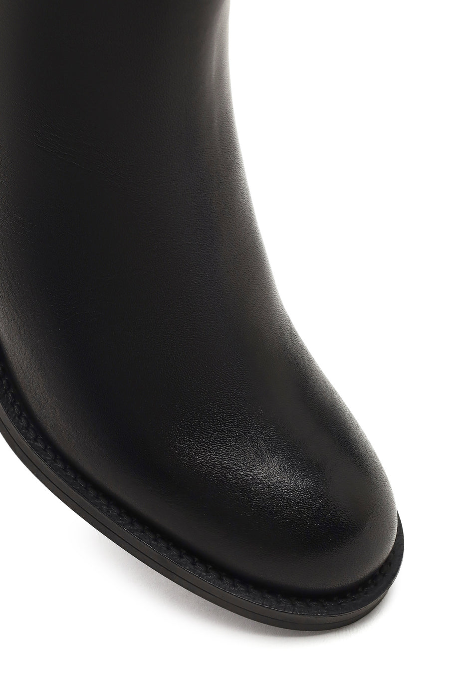 Women's Black Zippered Thick Heeled Leather Boot