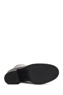 Women's Black Zippered Thick Heeled Leather Boot | Derimod
