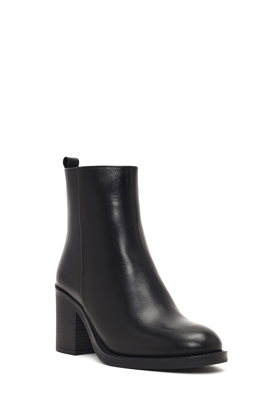 Women's Black Zippered Thick Heeled Leather Boot