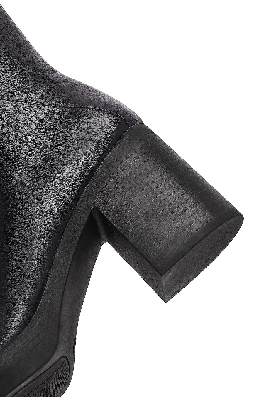 Women's Black Zippered Thick Heeled Leather Boot