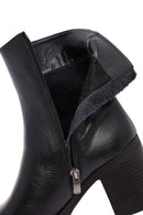 Women's Black Zippered Thick Heeled Leather Boot | Derimod