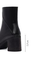 Women's Black Zippered Thick Heeled Leather Boot | Derimod