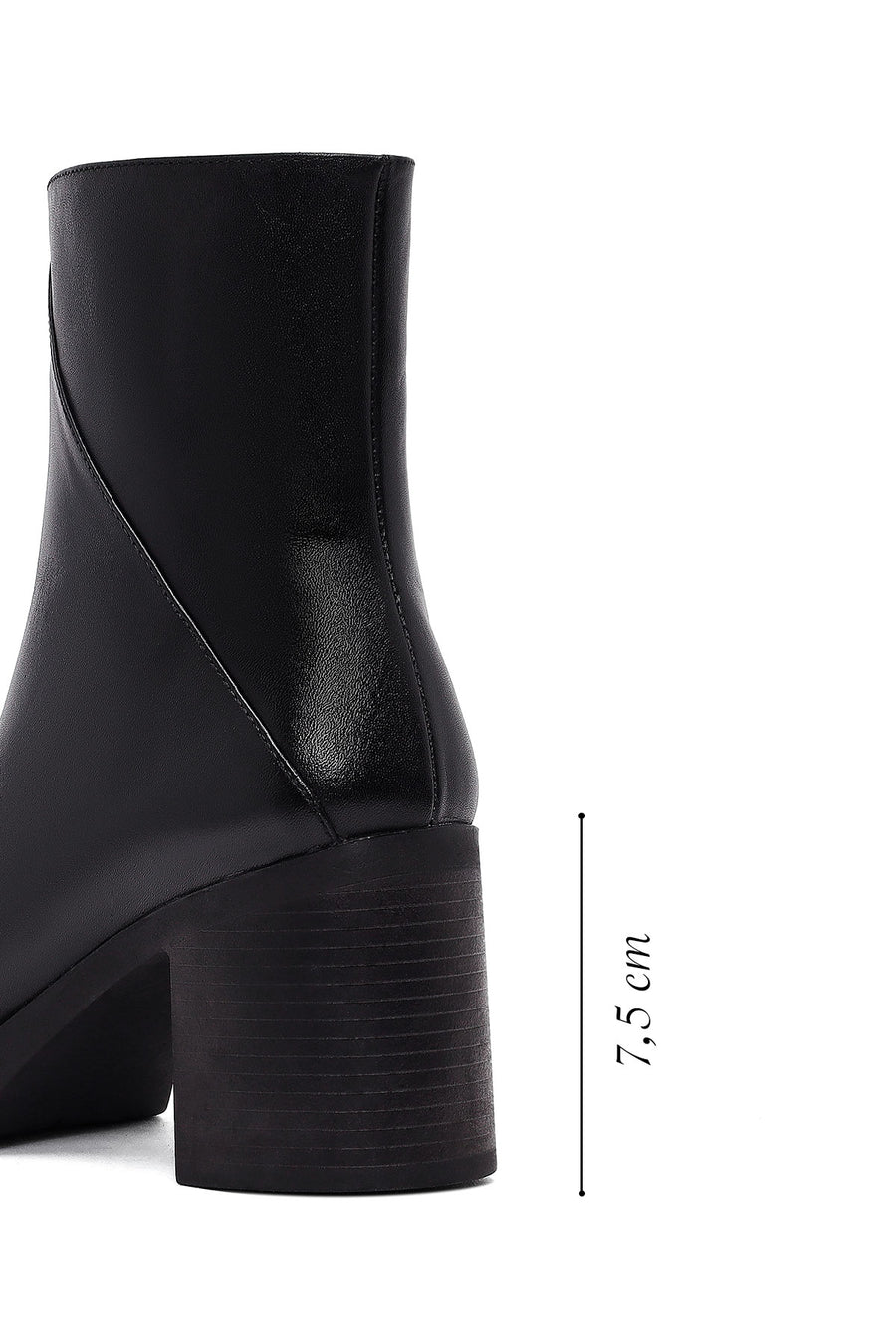 Women's Black Zippered Thick Heeled Leather Boot