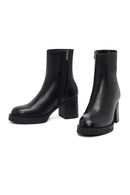 Women's Black Zippered Thick Heeled Leather Boot | Derimod