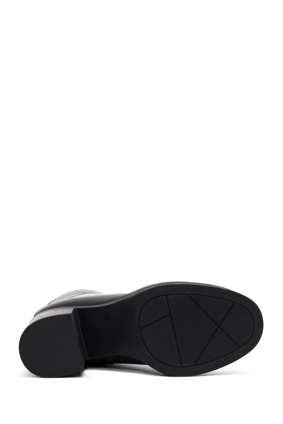 Women's Black Zippered Thick Heeled Leather Boot