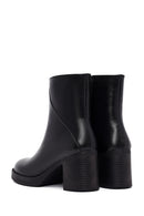 Women's Black Zippered Thick Heeled Leather Boot | Derimod