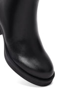 Women's Black Zippered Thick Heeled Leather Boot | Derimod