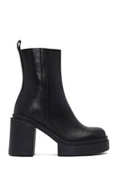 Women's Black Zip-Up Platform High Heel Leather Boots | Derimod