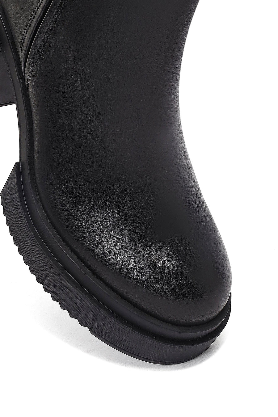 Women's Black Zip-Up Platform High Heel Leather Boots