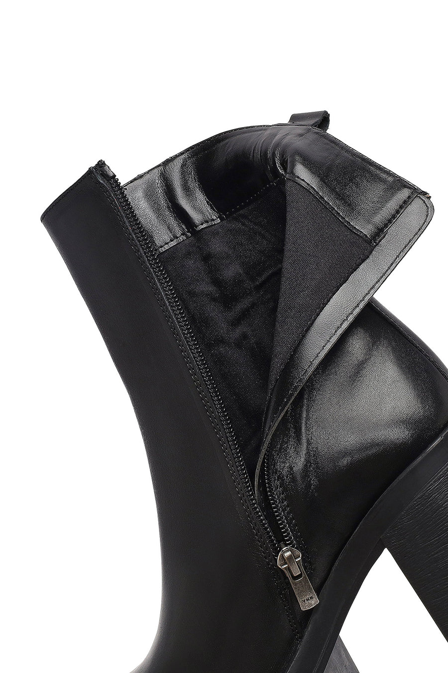 Women's Black Zip-Up Platform High Heel Leather Boots