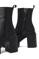 Women's Black Zip-Up Platform High Heel Leather Boots | Derimod