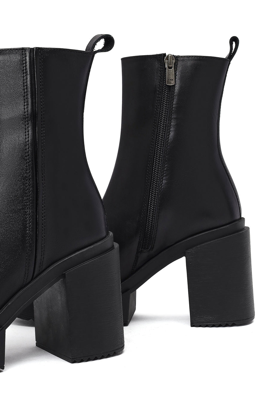 Women's Black Zip-Up Platform High Heel Leather Boots