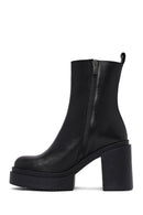 Women's Black Zip-Up Platform High Heel Leather Boots | Derimod