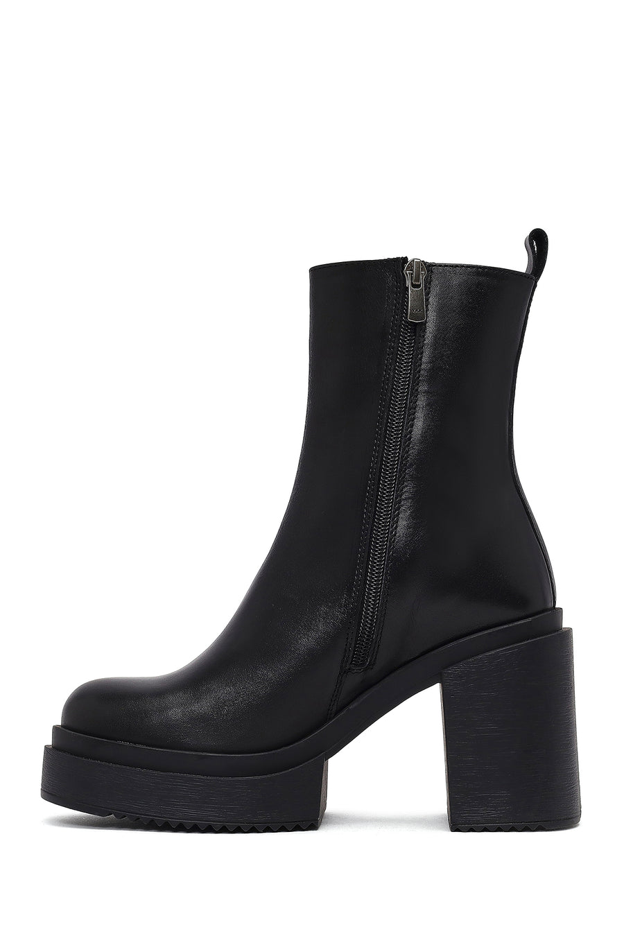 Women's Black Zip-Up Platform High Heel Leather Boots