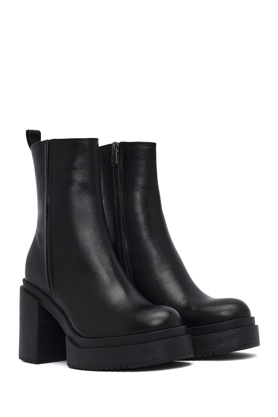 Women's Black Zip-Up Platform High Heel Leather Boots