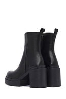 Women's Black Zip-Up Platform High Heel Leather Boots | Derimod