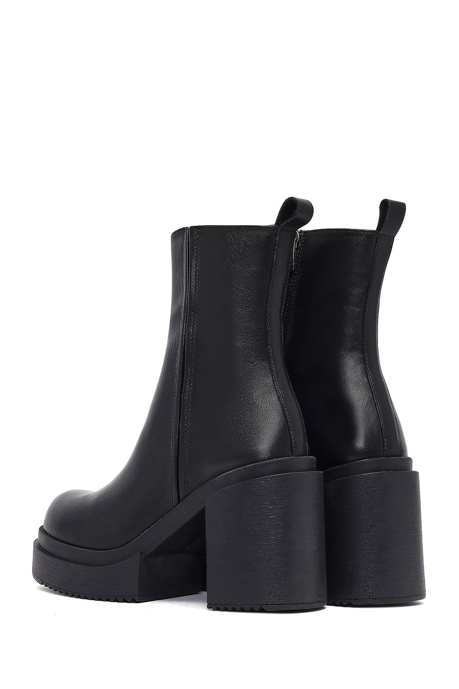 Women's Black Zip-Up Platform High Heel Leather Boots