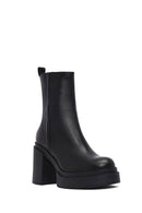 Women's Black Zip-Up Platform High Heel Leather Boots | Derimod