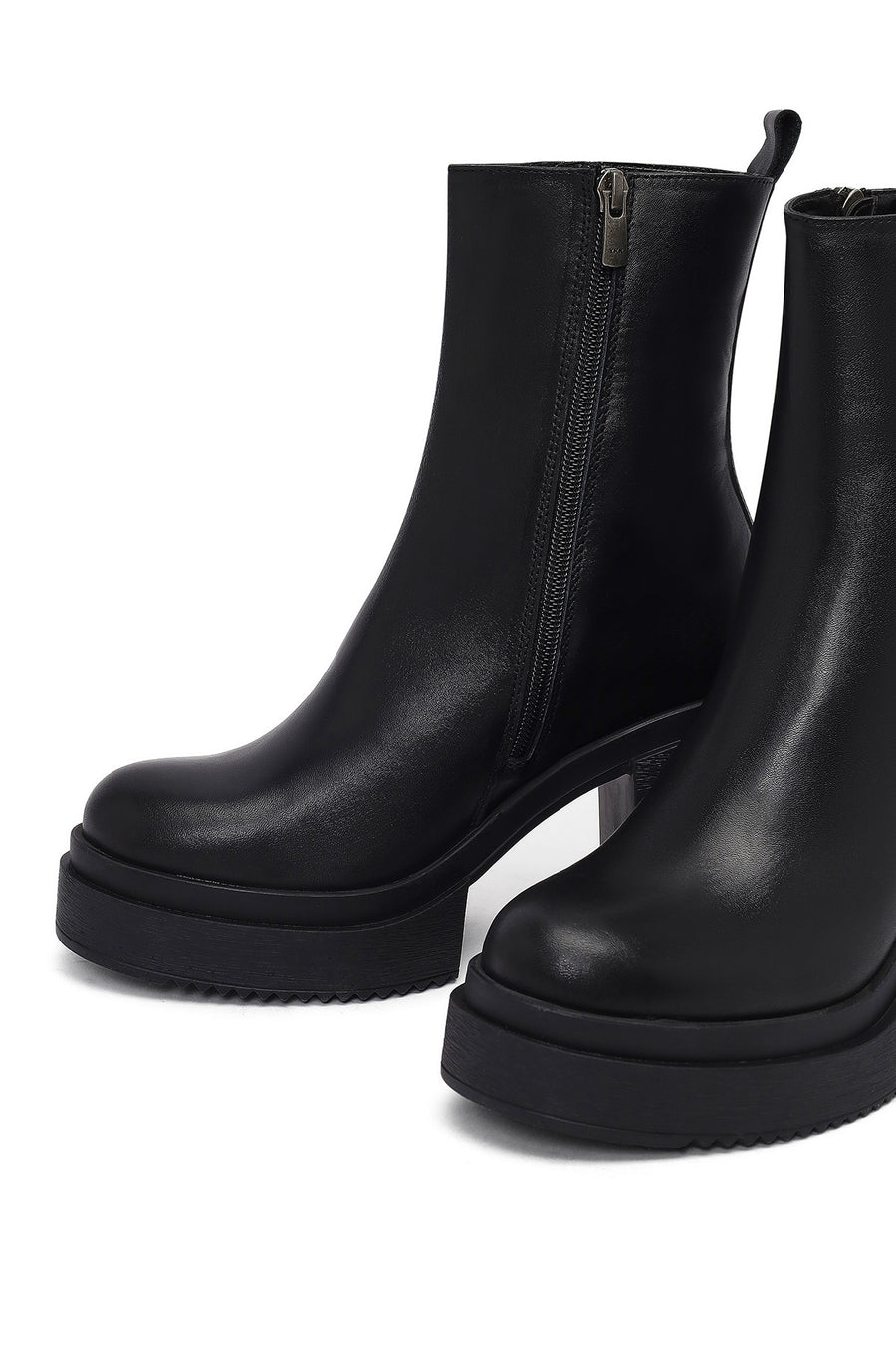 Women's Black Zip-Up Platform High Heel Leather Boots