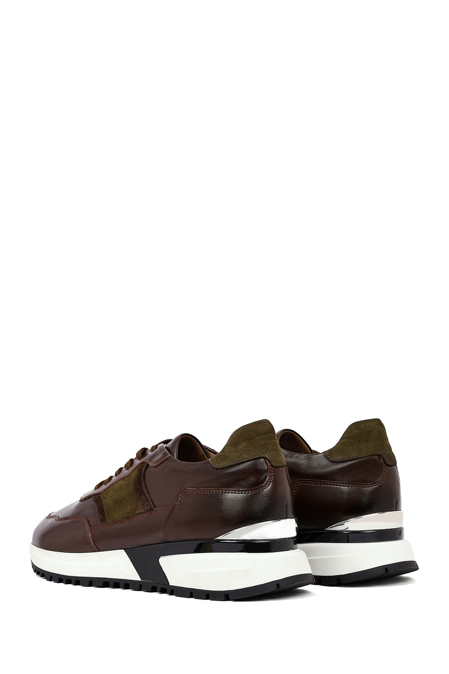 Men's Brown Lace-Up Thick-Soled Leather Casual Sneaker