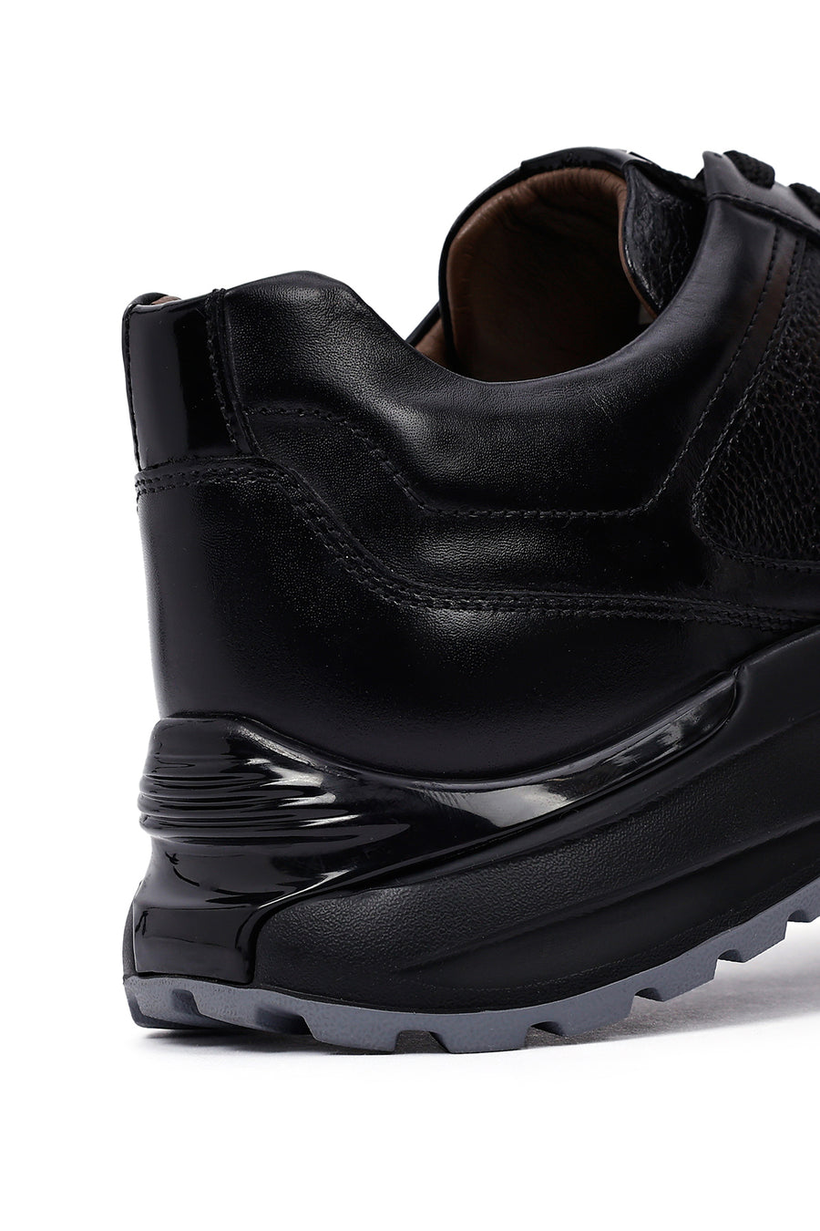 Erkek Siyah Bağcıklı Kalın Tabanlı Deri Casual Sneaker