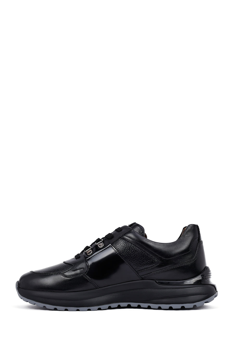 Erkek Siyah Bağcıklı Kalın Tabanlı Deri Casual Sneaker