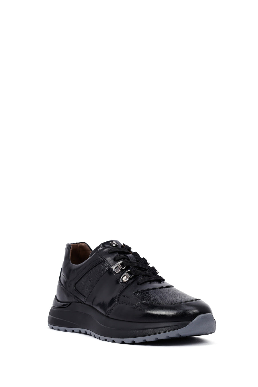 Erkek Siyah Bağcıklı Kalın Tabanlı Deri Casual Sneaker