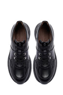 Erkek Siyah Bağcıklı Kalın Tabanlı Deri Casual Sneaker | Derimod