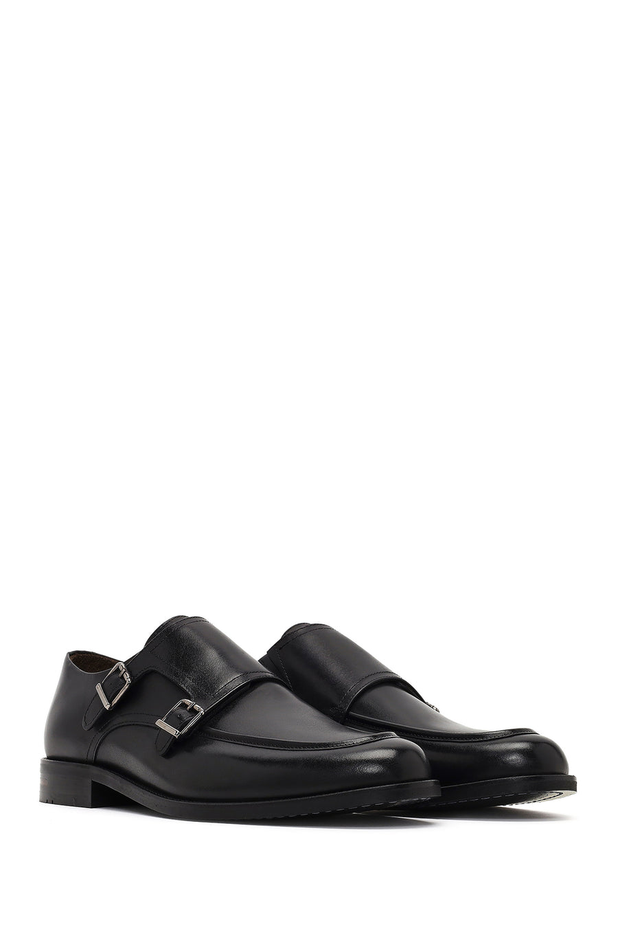 Men's Black Double Buckle Leather Classic Shoe