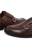 Men's Brown Double Buckle Leather Classic Shoes | Derimod