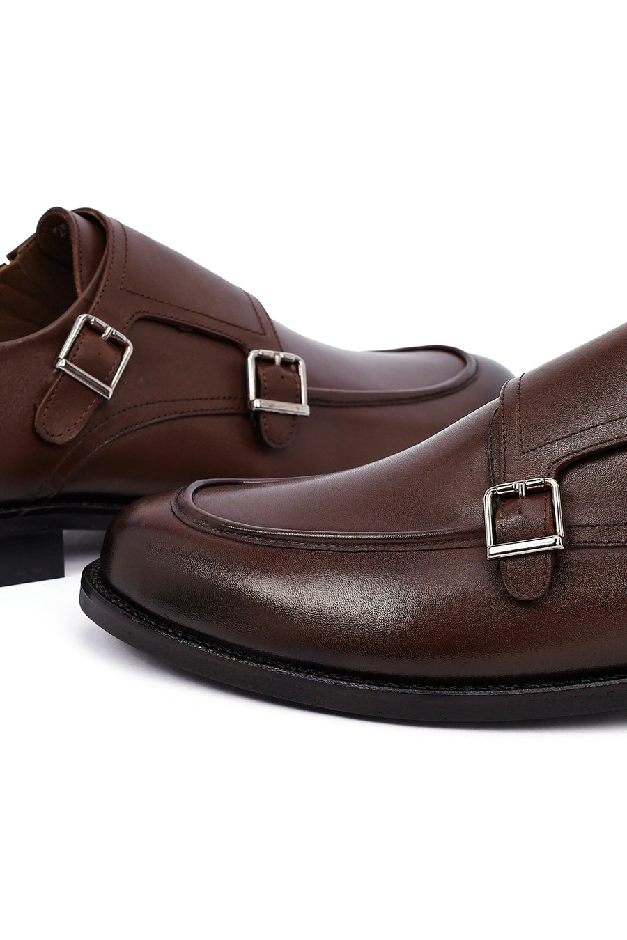 Men's Brown Double Buckle Leather Classic Shoes