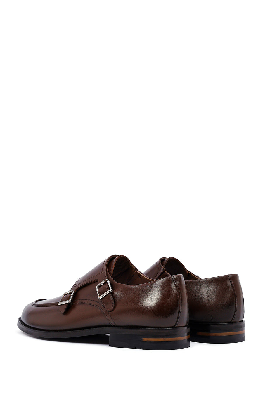 Men's Brown Double Buckle Leather Classic Shoes