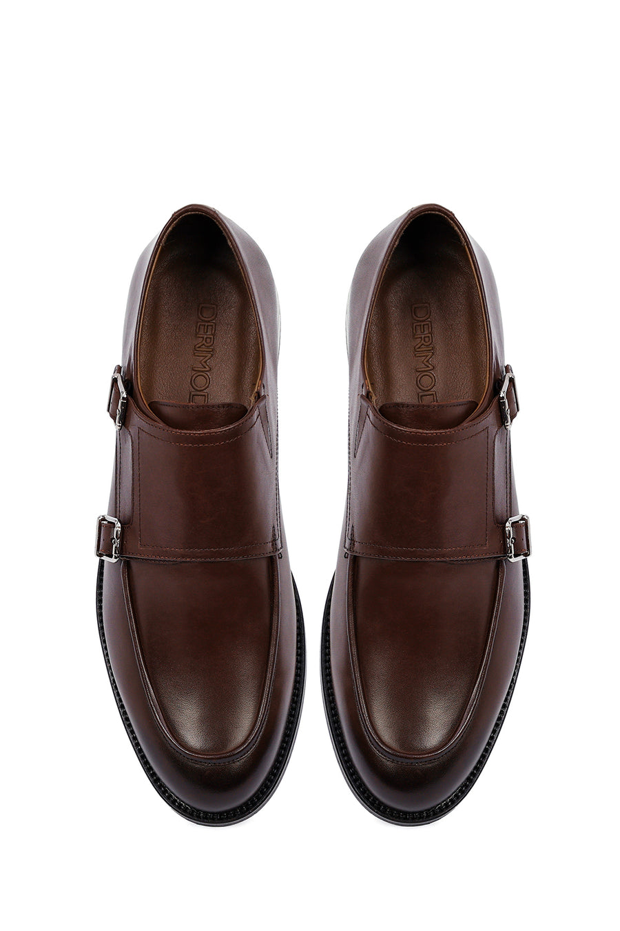 Men's Brown Double Buckle Leather Classic Shoes