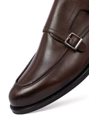Men's Brown Double Buckle Leather Classic Shoes | Derimod