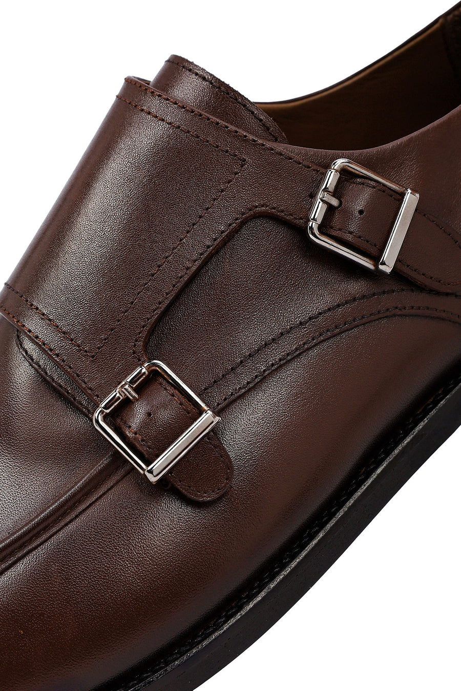 Men's Brown Double Buckle Leather Classic Shoes