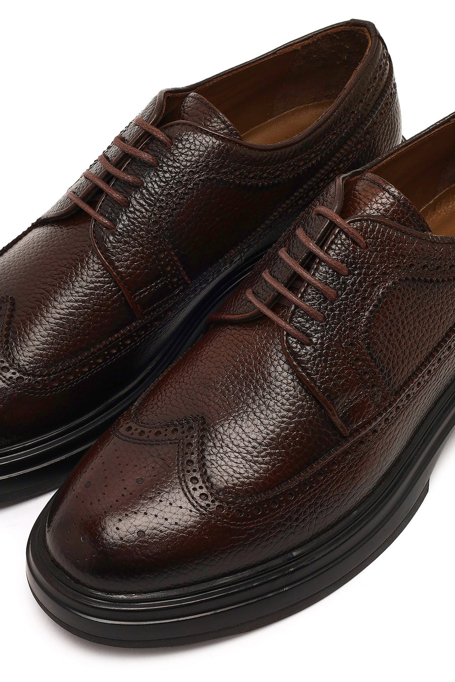 Men's Brown Lace-Up Thick Sole Leather Casual Shoes