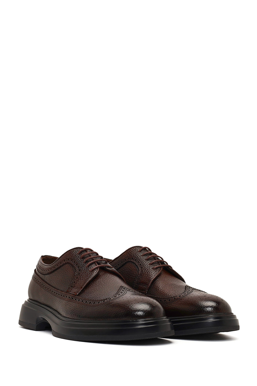 Men's Brown Lace-Up Thick Sole Leather Casual Shoes