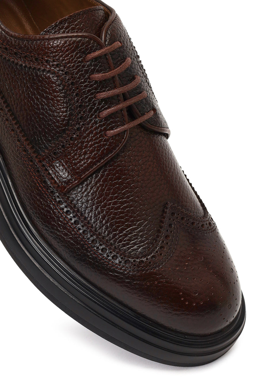 Men's Brown Lace-Up Thick Sole Leather Casual Shoes
