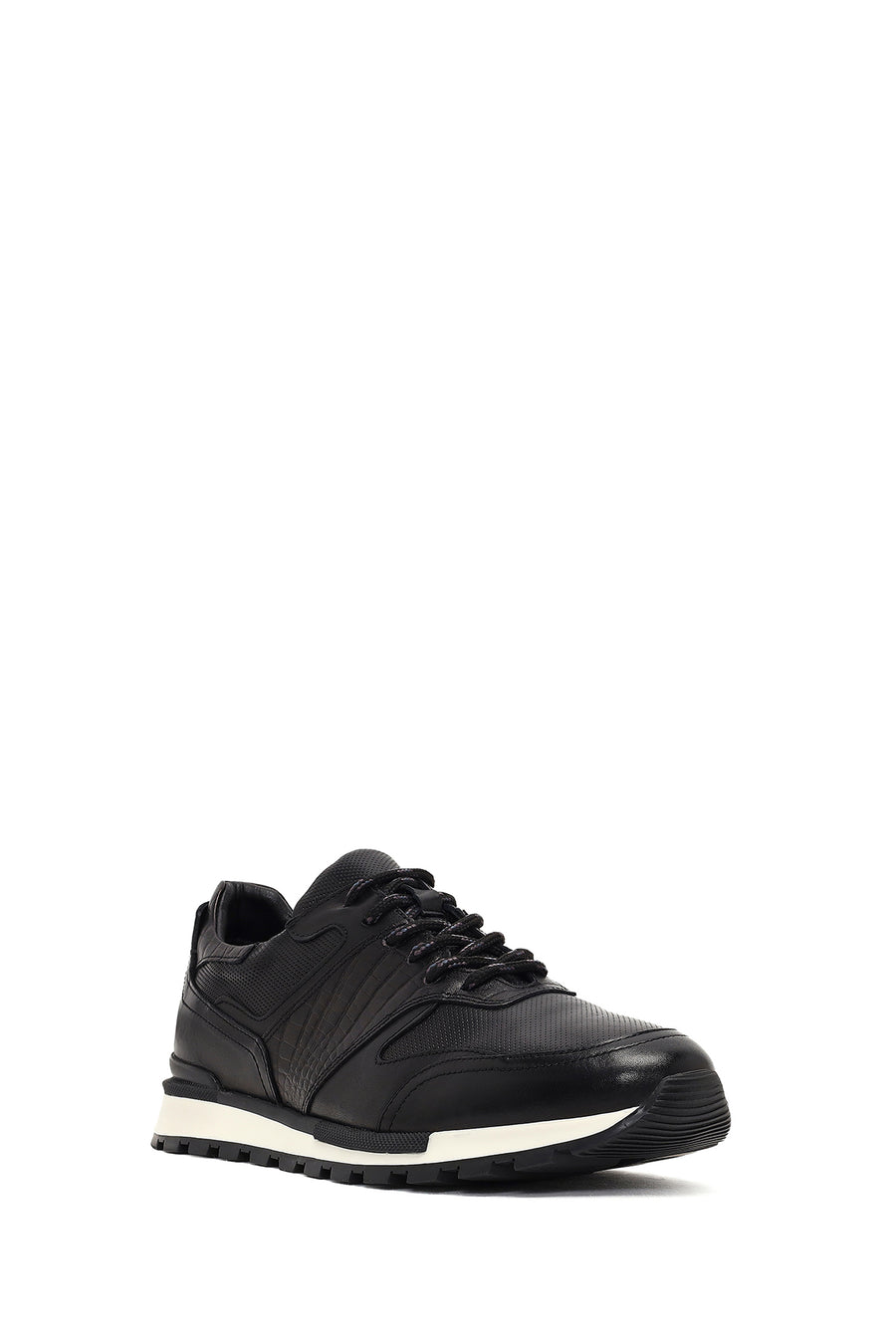 Erkek Siyah Bağcıklı Deri Casual Sneaker