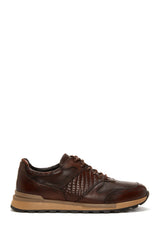 Men's Brown Lace-Up Leather Casual Sneakers