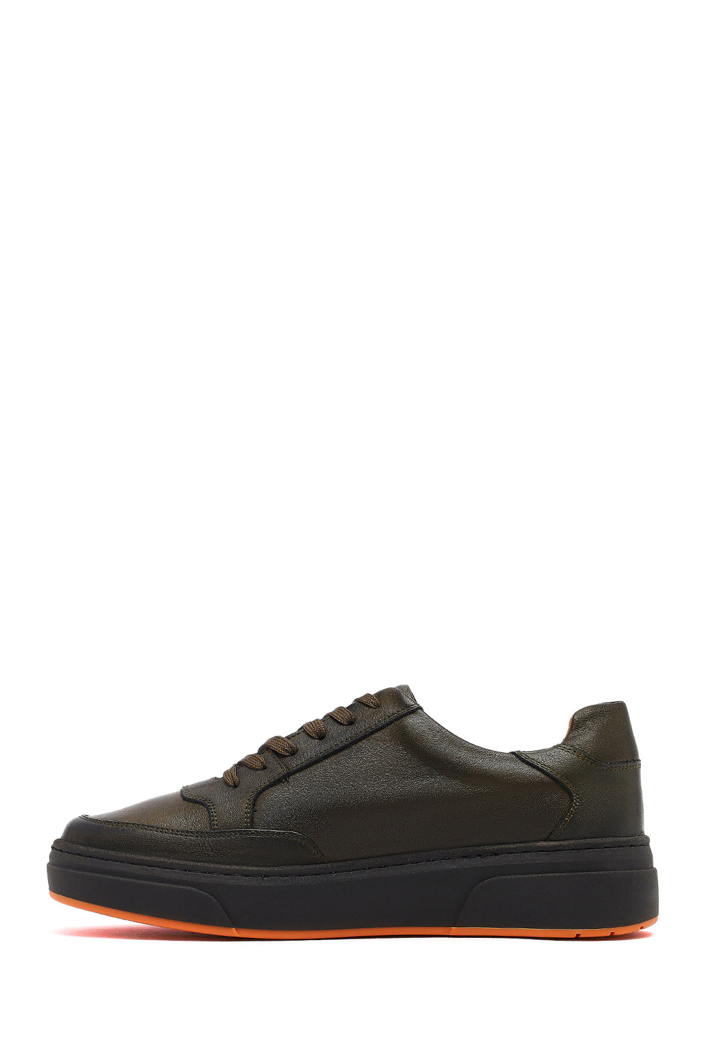 Erkek Haki Bağcıklı Kalın Tabanlı Deri Sneaker
