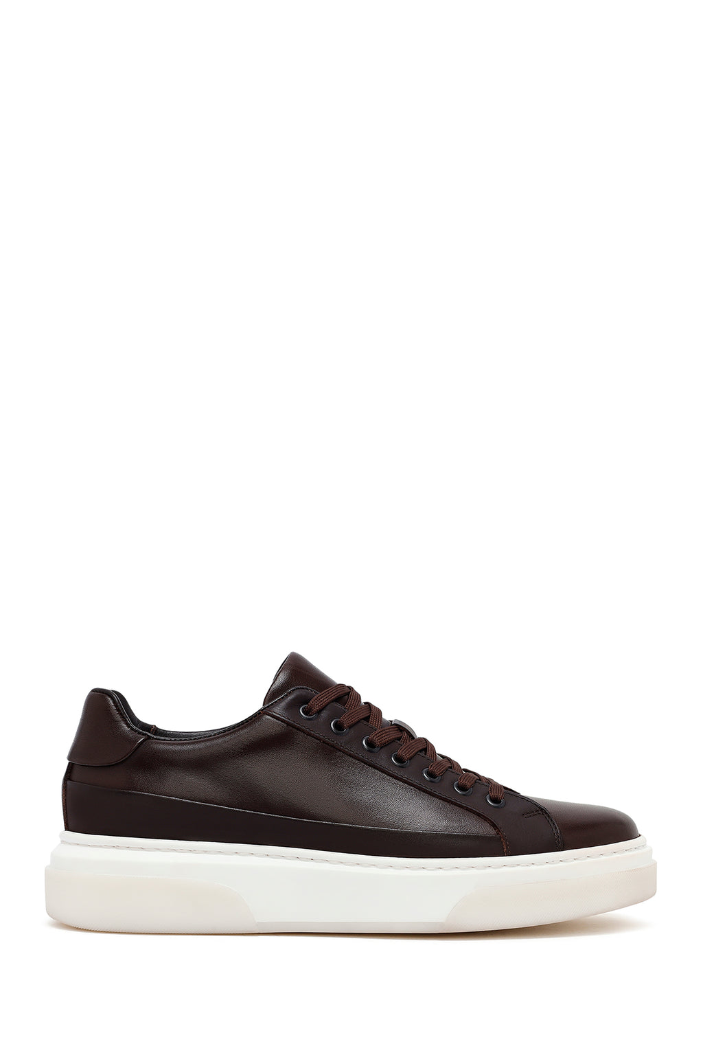 Erkek Kahverengi Bağcıklı Kalın Tabanlı Deri Sneaker