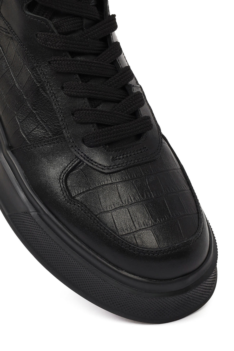 Men's Black Lace-Up Thick-Sole Leather Sport Boots