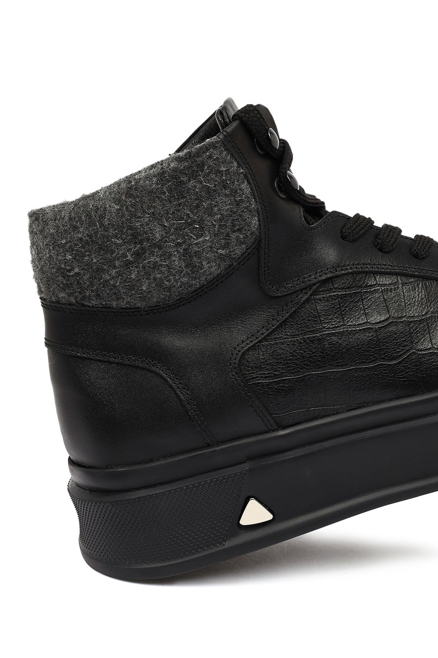 Men's Black Lace-Up Thick-Sole Leather Sport Boots