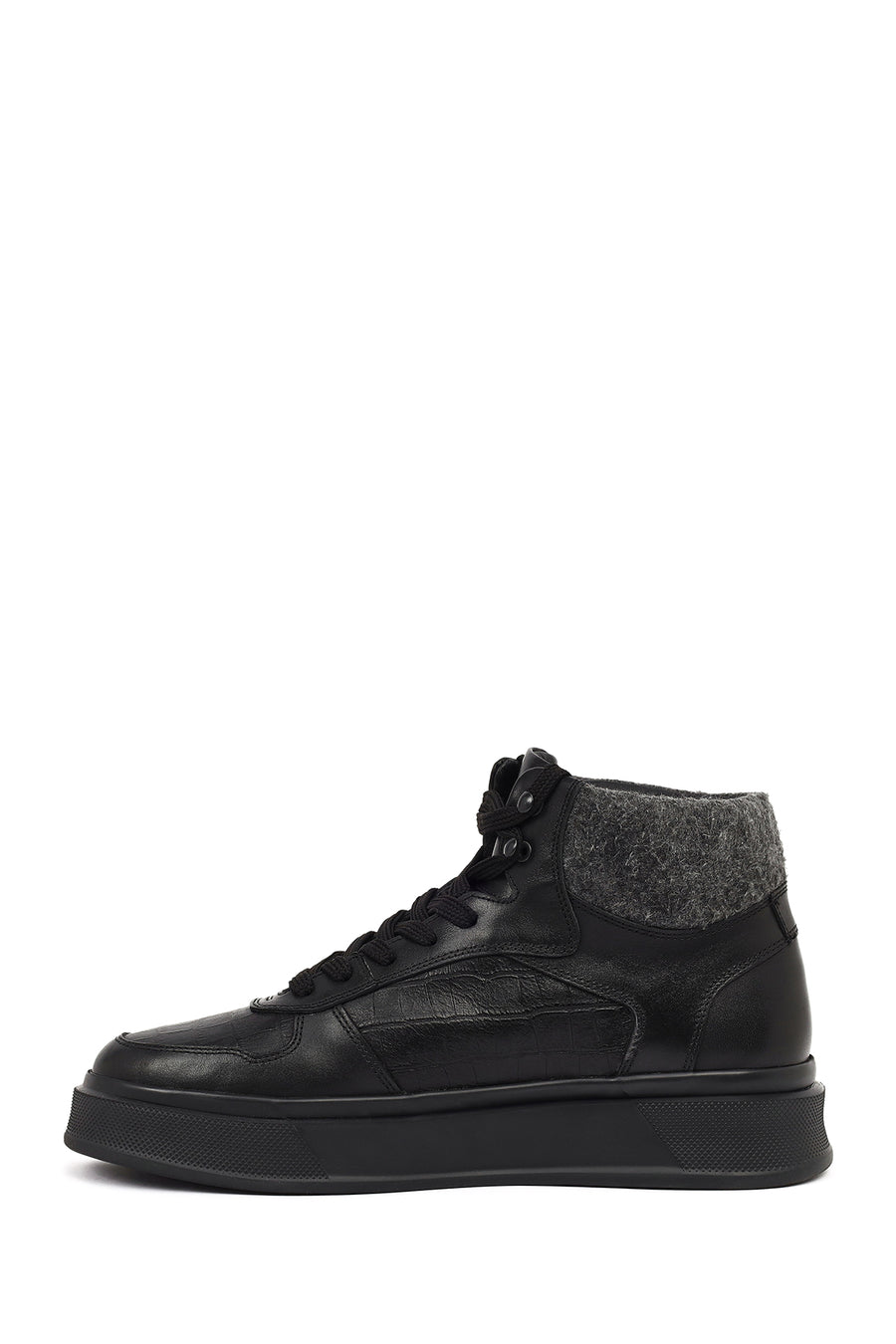 Men's Black Lace-Up Thick-Sole Leather Sport Boots