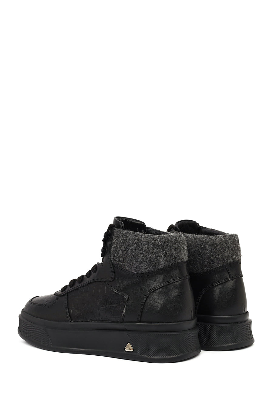 Men's Black Lace-Up Thick-Sole Leather Sport Boots