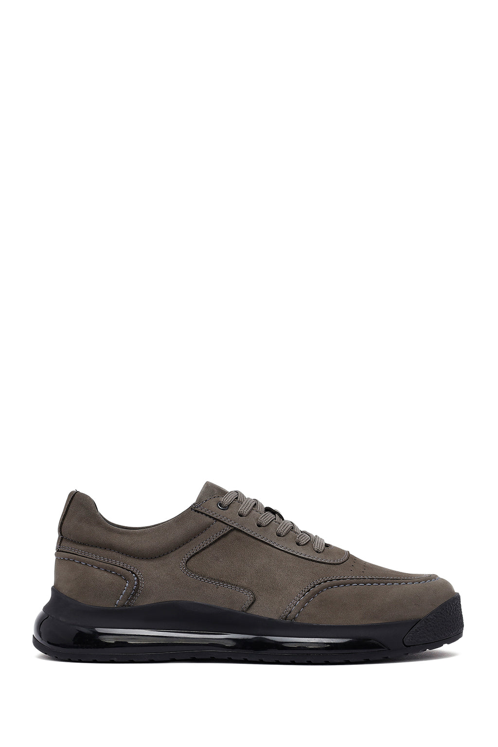 Erkek Gri Bağcıklı Kalın Tabanlı Nubuk Deri Sneaker