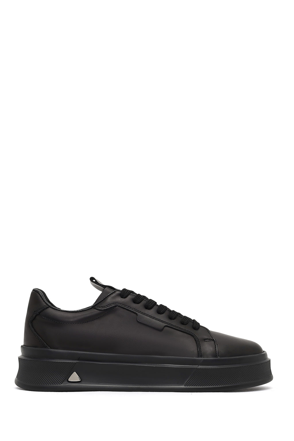 Erkek Siyah Bağcıklı Kalın Tabanlı Deri Sneaker